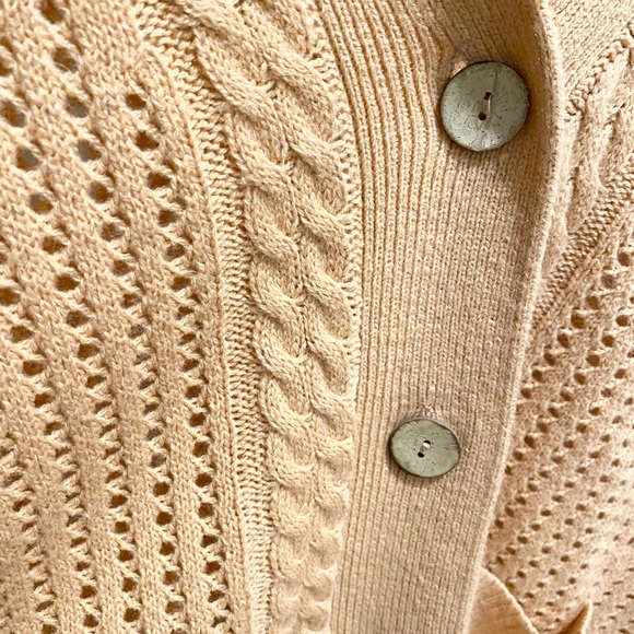 Papaya Oversized Knit Button Up Low V Neck Cardigan with Pockets in Pink - Picture 2 of 2